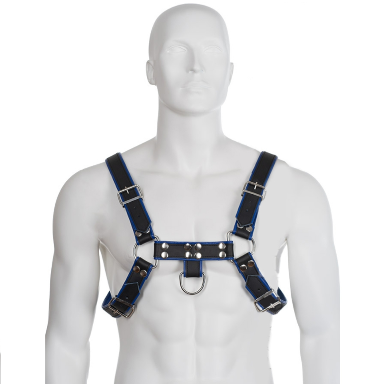 LEATHER BODY - BLUE AND BLACK LEATHER HARNESS CHEST BULLDOG - Amore24