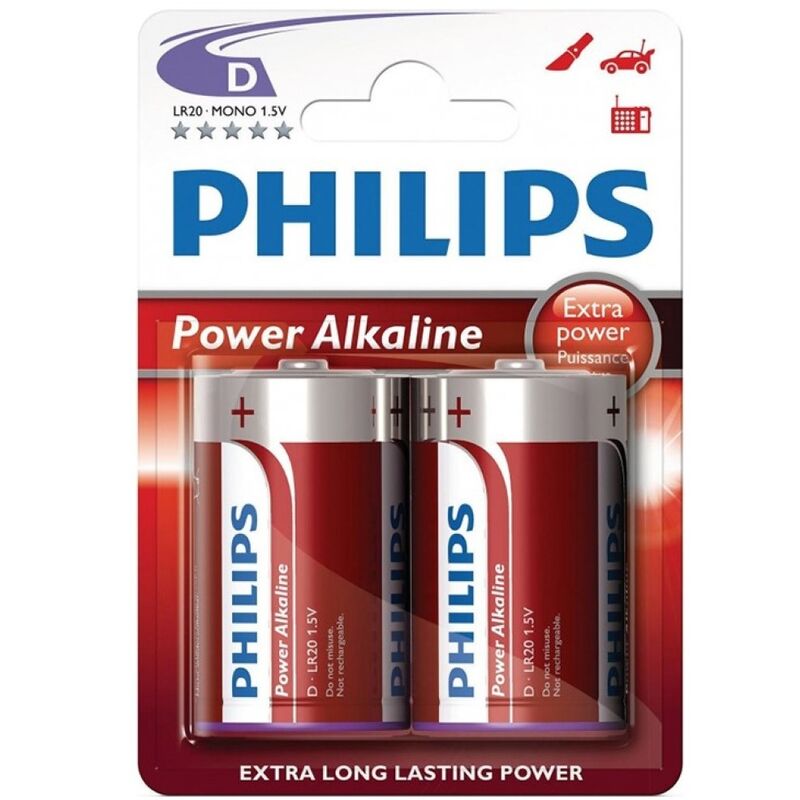 PHILIPS - POWER ALKALINE PILA D LR20 PACK 2 - Amore24