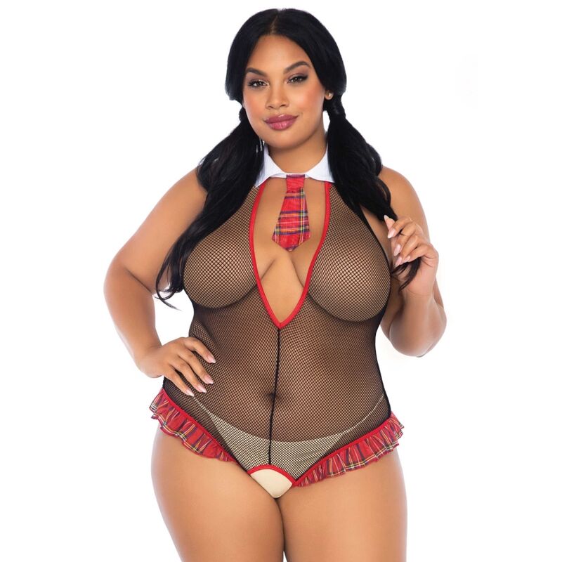 LEG AVENUE - SCHOOLGIRL CROTHLESS FITNESS TEDDY PLUS SIZE - Amore24