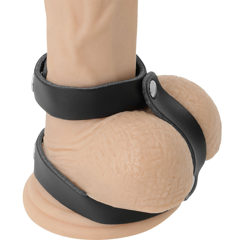 DARKNESS - LEATHER ADJUSTABLE PENIS AND TESTICLE RING - Amore24