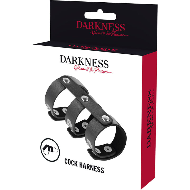 DARKNESS - ADJUSTABLE LEATHER DOUBLE PENIS AND TESTICLE RING - Amore24