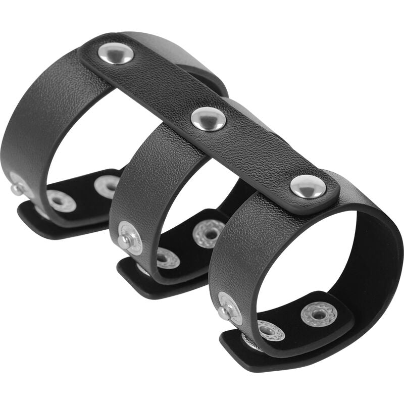 DARKNESS - ADJUSTABLE LEATHER DOUBLE PENIS AND TESTICLE RING - Amore24