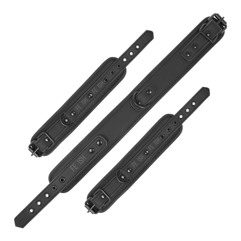FETISH SUBMISSIVE - VEGAN LEATHER NECKLACE AND HANDCUFFS WITH NOPRENE LINING - Amore24