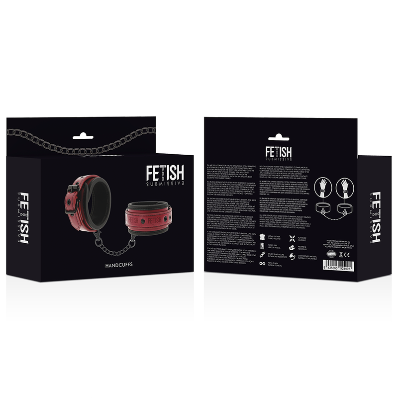 FETISH SUBMISSIVE DARK ROOM - VEGAN LEATHER HANDCUFFS WITH NEOPRENE LINING - Amore24