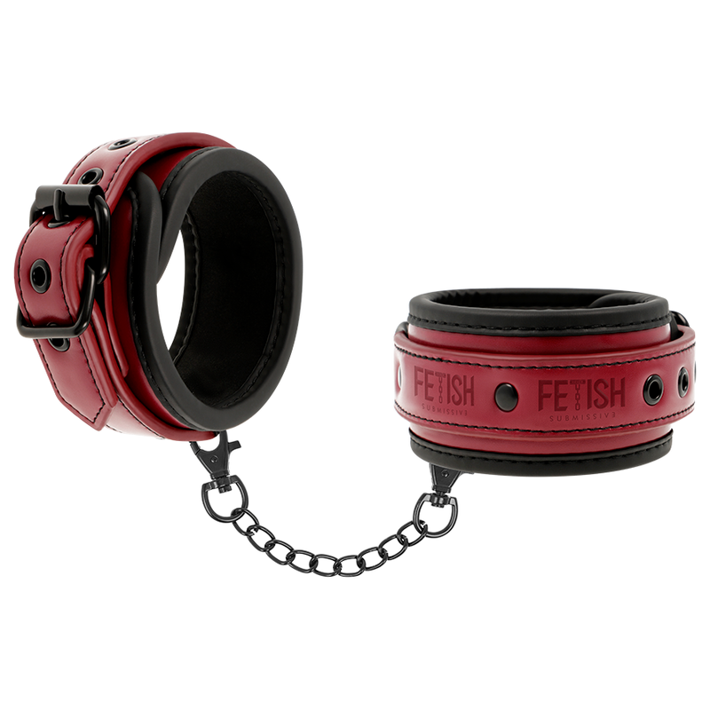FETISH SUBMISSIVE DARK ROOM - VEGAN LEATHER HANDCUFFS WITH NEOPRENE LINING - Amore24