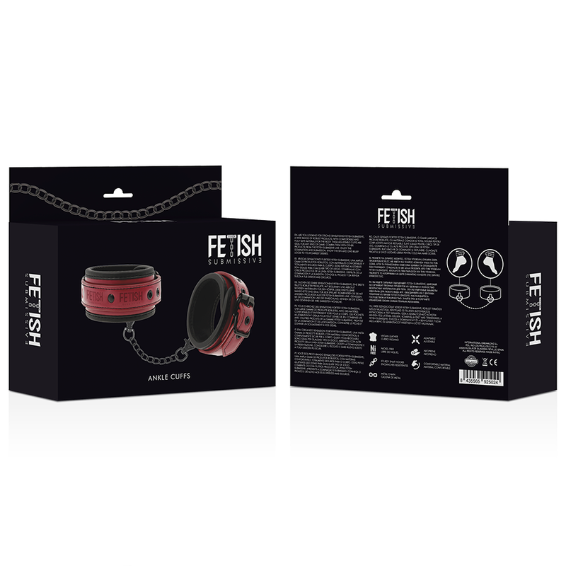 FETISH SUBMISSIVE DARK ROOM - VEGAN LEATHER ANKLE HANDCUFFS WITH NEOPRENE LINING - Amore24