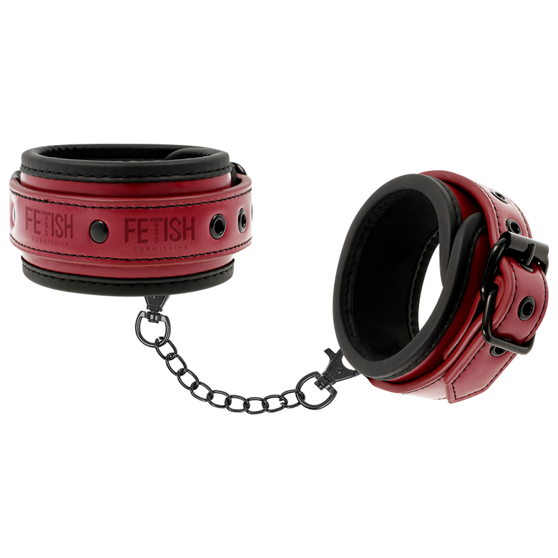 FETISH SUBMISSIVE DARK ROOM - VEGAN LEATHER ANKLE HANDCUFFS WITH NEOPRENE LINING - Amore24