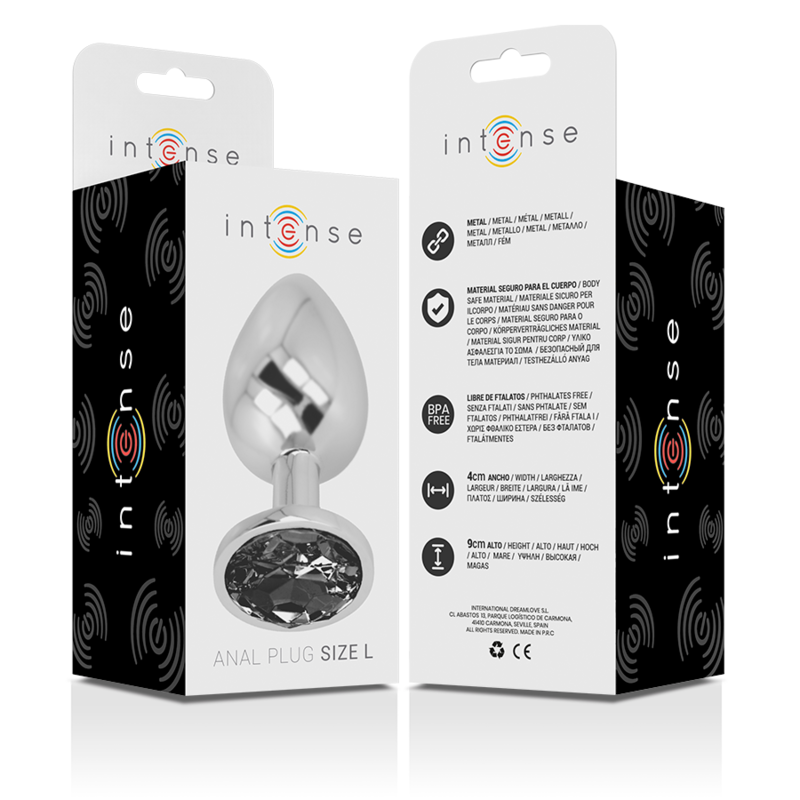 INTENSE - ALUMINUM METAL ANAL PLUG WITH BLACK GLASS SIZE L - Amore24