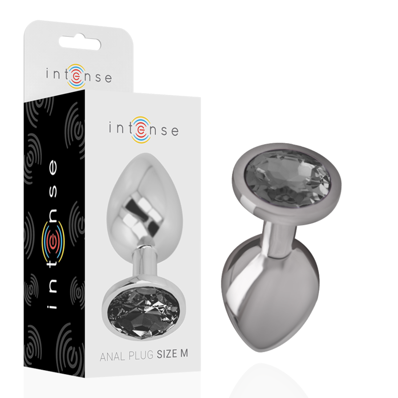 INTENSE - ALUMINUM METAL ANAL PLUG WITH BLACK GLASS SIZE M - Amore24