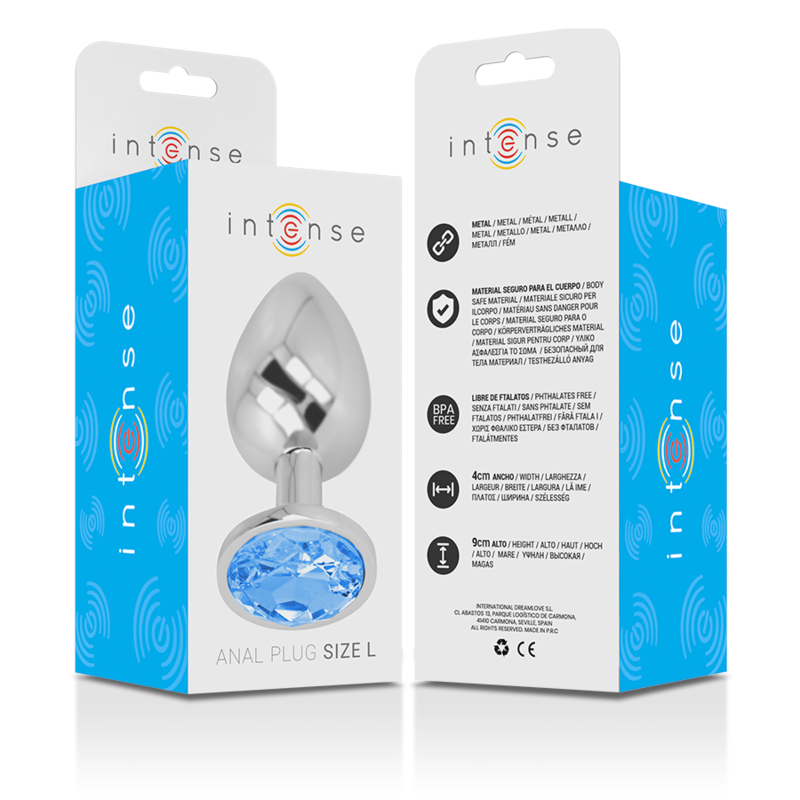 INTENSE - ALUMINUM METAL ANAL PLUG WITH BLUE CRYSTAL SIZE L - Amore24