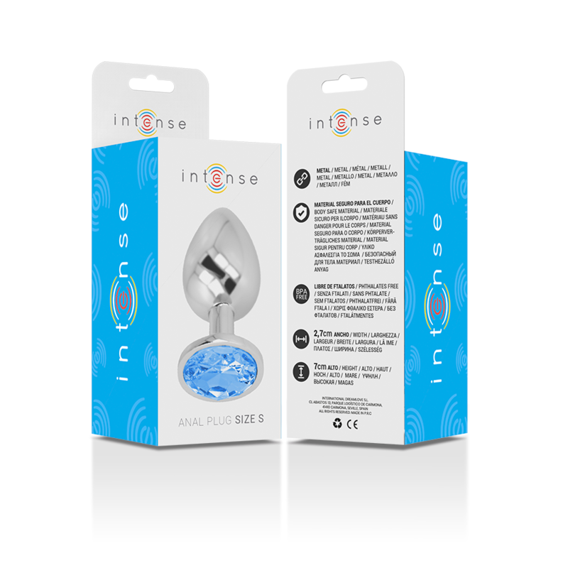 INTENSE - ALUMINUM METAL ANAL PLUG WITH BLUE CRYSTAL SIZE S - Amore24
