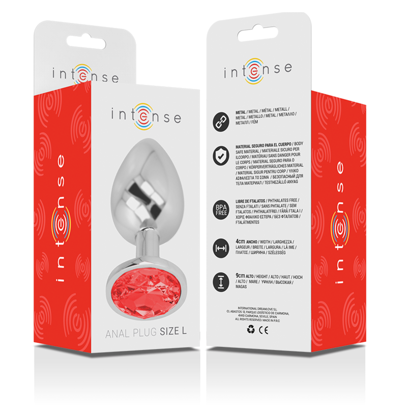 INTENSE - ALUMINUM METAL ANAL PLUG WITH RED CRYSTAL SIZE L - Amore24