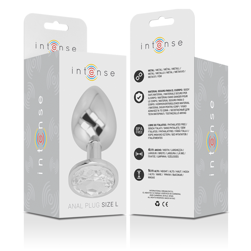 INTENSE - ALUMINUM METAL ANAL PLUG WITH SILVER CRYSTAL SIZE L - Amore24
