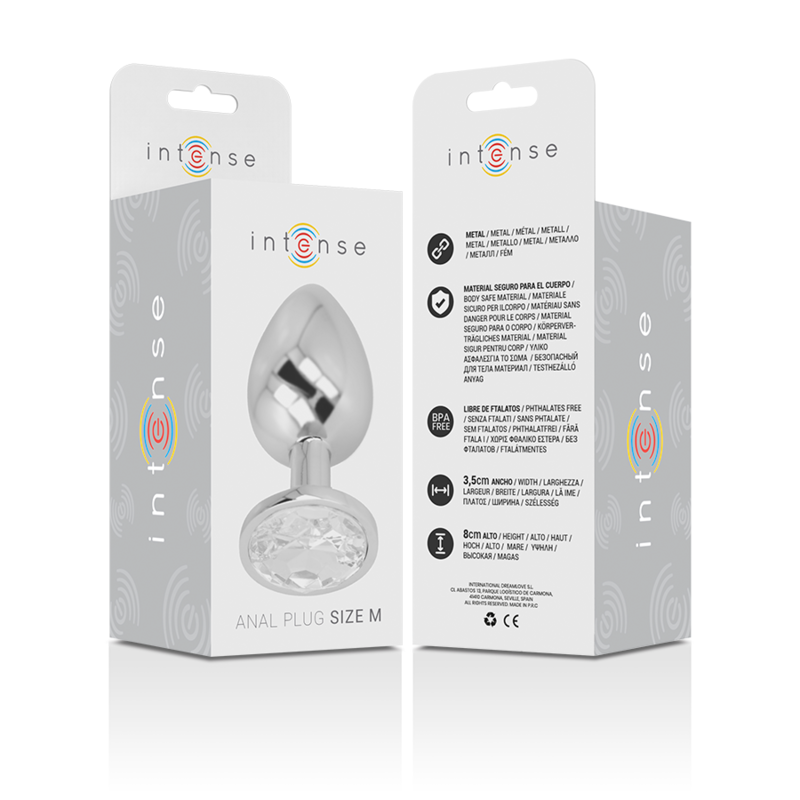 INTENSE - ALUMINUM METAL ANAL PLUG WITH SILVER CRYSTAL SIZE M - Amore24