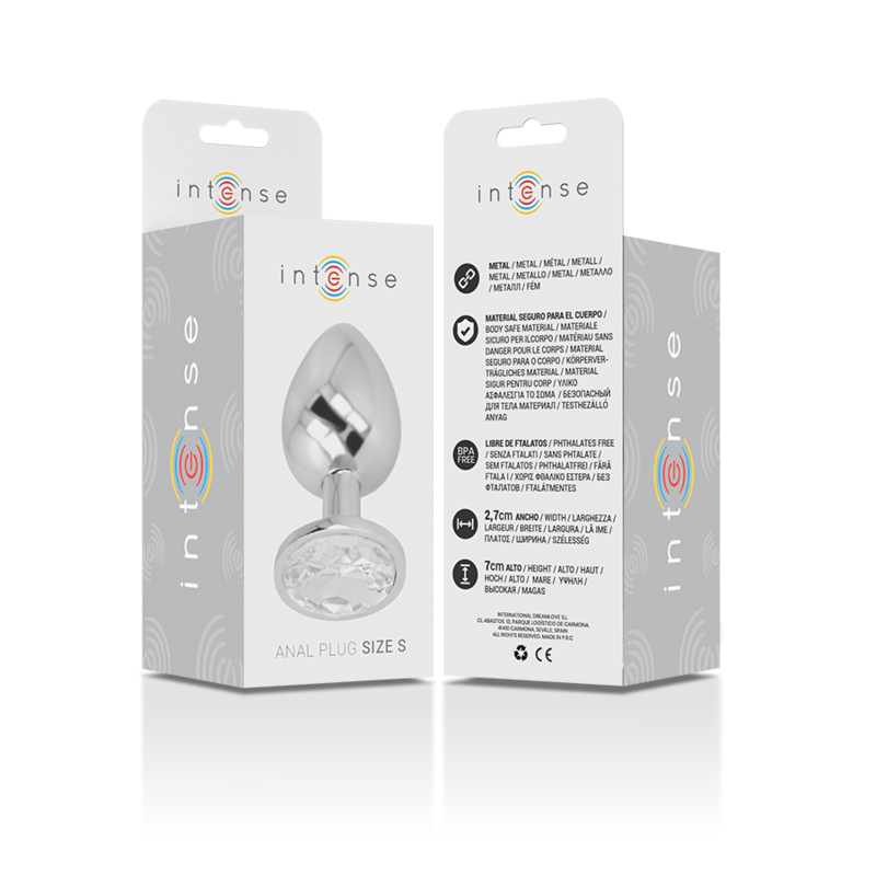 INTENSE - ALUMINUM METAL ANAL PLUG WITH SILVER CRYSTAL SIZE S - Amore24