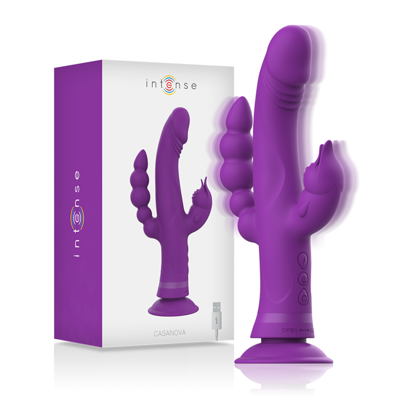 INTENSE - CASANOVA RABBIT SILICONE VIBRATOR TRIPLE MOTOR PURPLE - Amore24