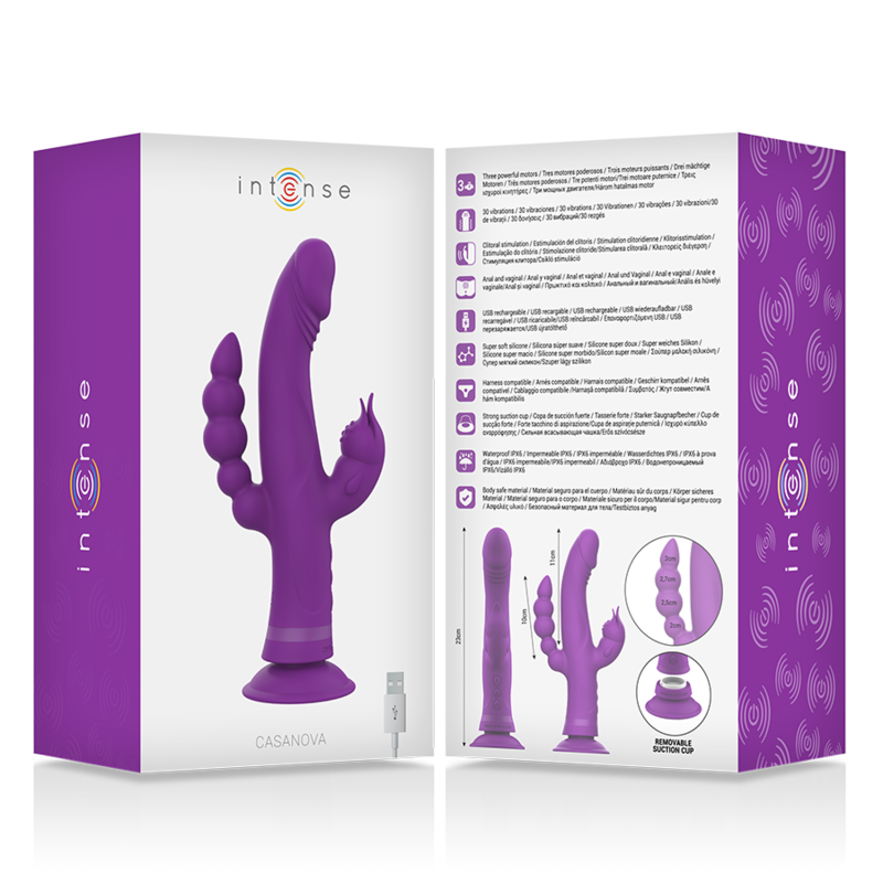 INTENSE - CASANOVA RABBIT SILICONE VIBRATOR TRIPLE MOTOR PURPLE - Amore24