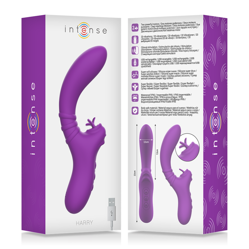 INTENSE - HARRY FLEXIBLE VIBRATOR WITH PURPLE TONGUE - Amore24
