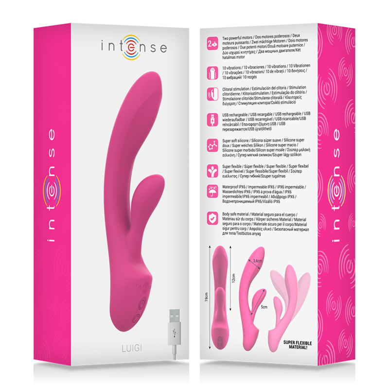 INTENSE - LUIGI RABBIT VIBRATOR PINK LIQUID SILICONE - Amore24