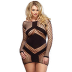 LEG AVENUE - LONG SEEVED MINIDRESS BLACK PLUS SIZE 1X/2X - Amore24