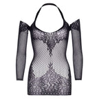 LEG AVENUE - TWIST HALTER LACE MINI DRESS ONE SIZE - Amore24