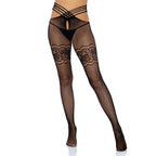 LEG AVENUE - FISHNET STOCKINGS WITH SLIT AND LACE THIGH HIGHS ONE SIZE - Amore24