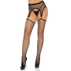 LEG AVENUE - INDUSTRIAL NET STOCKINGS WITH O RING ATTACHED GARTER BELT ONE SIZE - Amore24