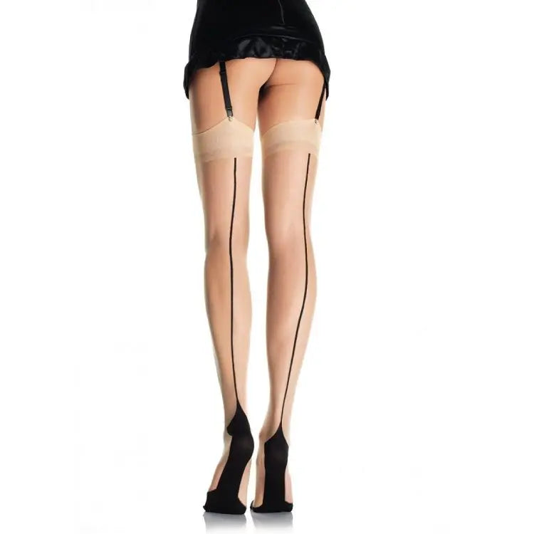 LEG AVENUE - NUDE STOCKINGS WITH CUBAN HEEL AND BACK SEAM - Amore24