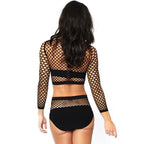 LEG AVENUE - 2 PIECES SET NET LONG SLEEVED TOP AND HIGH WAISTED ONE SIZE - Amore24