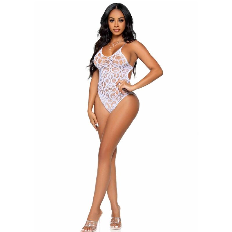 LEG AVENUE - SEAMLESS SCROLL LACE TEDDY - WHITE - Amore24