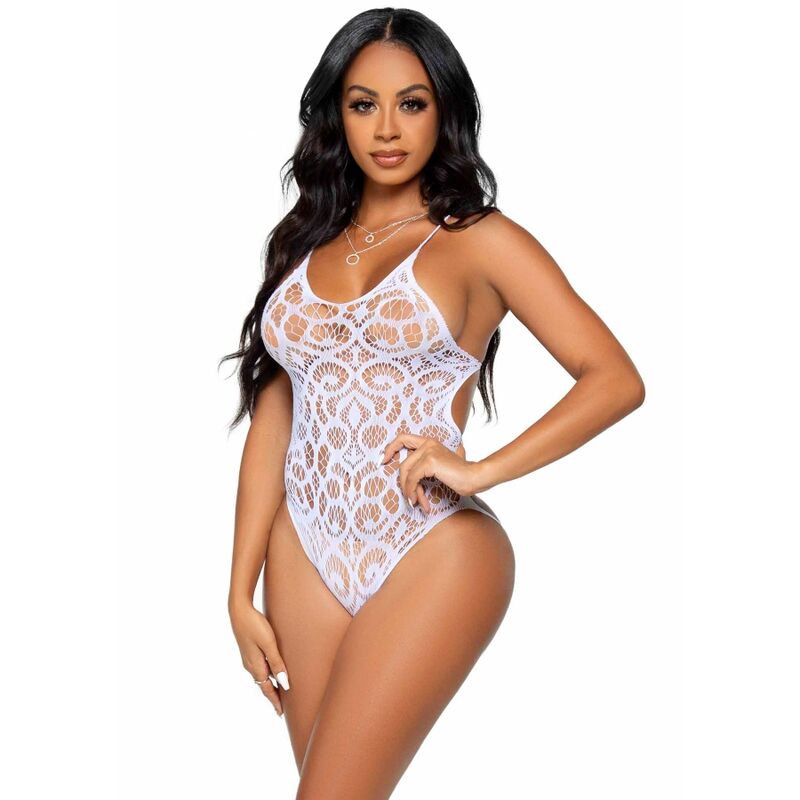 LEG AVENUE - SEAMLESS SCROLL LACE TEDDY - WHITE - Amore24