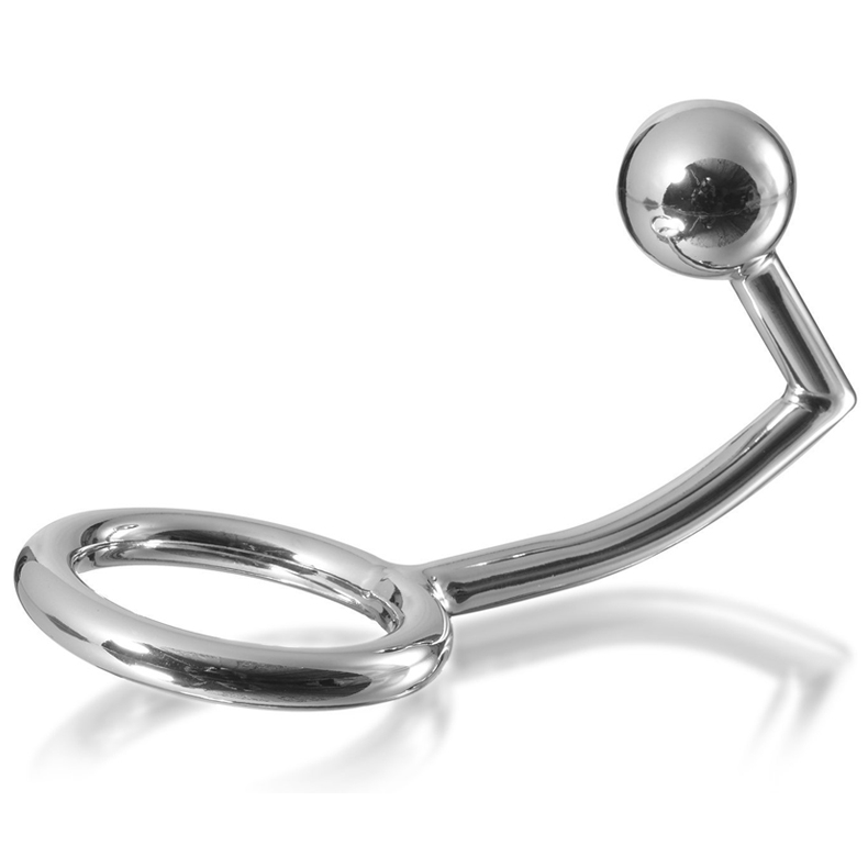 METAL HARD - COCK RING RING WITH ANAL INTRUDER HOOK 45MM - Amore24
