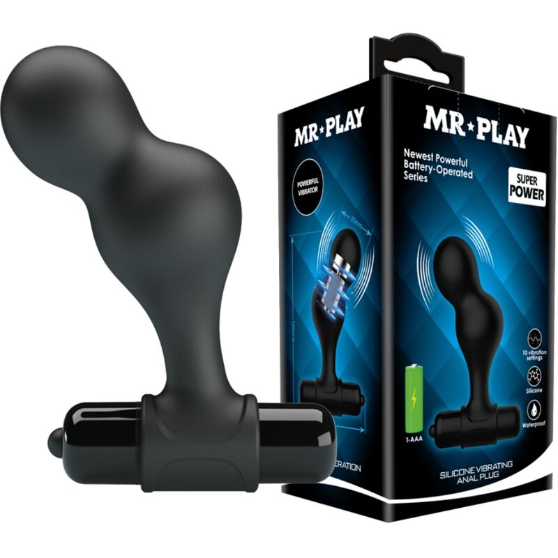 MR PLAY - BLACK SILICONE VIBRATOR ANAL PLUG - Amore24