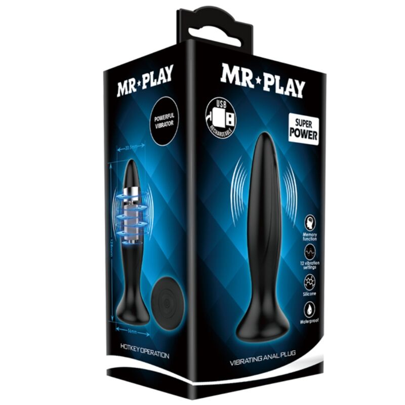MR PLAY - RECHARGEABLE BLACK VIBRATOR ANAL PLUG - Amore24