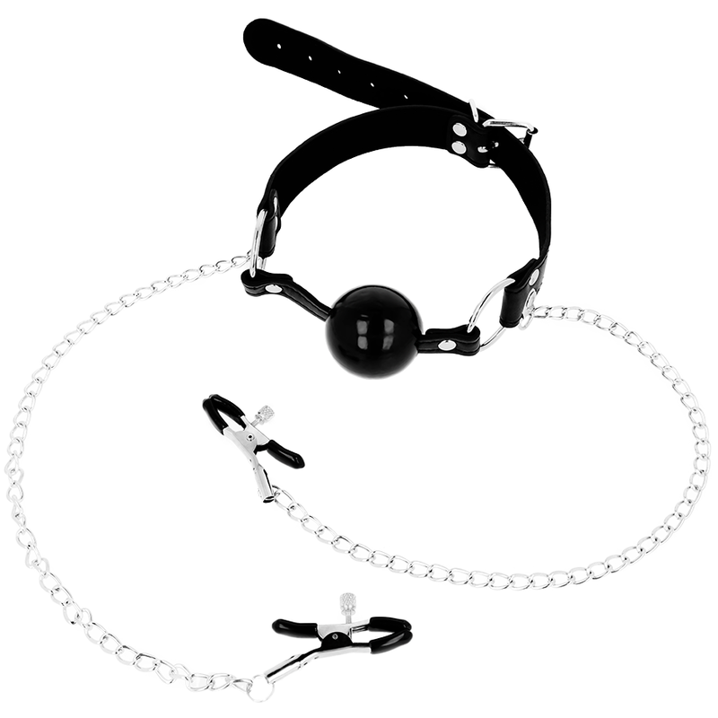 OHMAMA FETISH BLACK BALL GAG WITH NIPPLE CLAMPS - Amore24