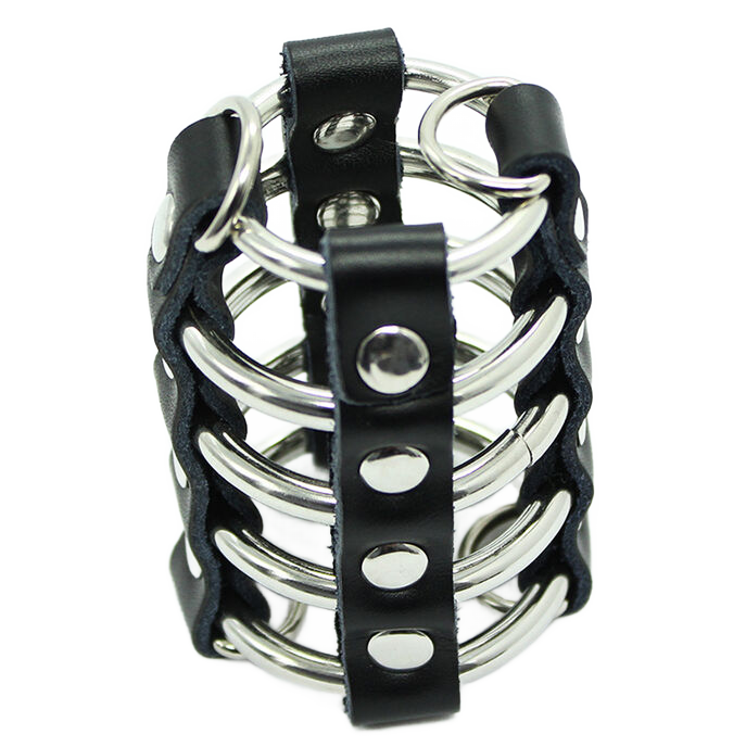 OHMAMA FETISH - PENIS CAGE WITH METAL RINGS AND LEATHER STRAPS - Amore24