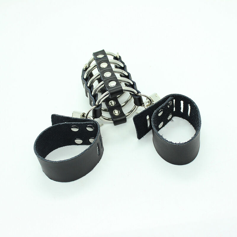 OHMAMA FETISH - PENIS CAGE WITH METAL RINGS AND LEATHER STRAPS - Amore24