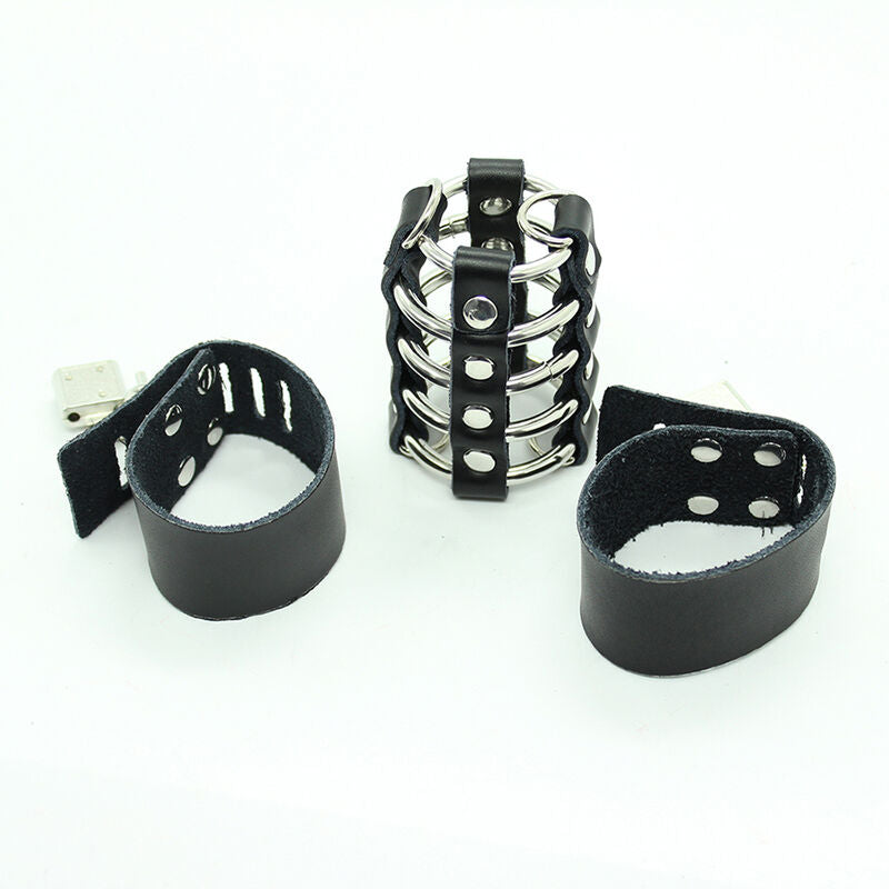 OHMAMA FETISH - PENIS CAGE WITH METAL RINGS AND LEATHER STRAPS - Amore24