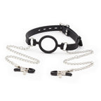 OHMAMA FETISH - RING GAG WITH CHAINS AND NIPPLE CLAMPS - Amore24