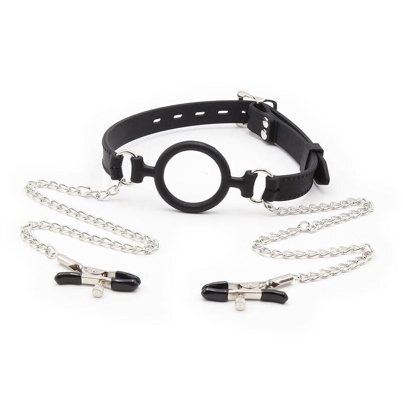 OHMAMA FETISH - RING GAG WITH CHAINS AND NIPPLE CLAMPS - Amore24