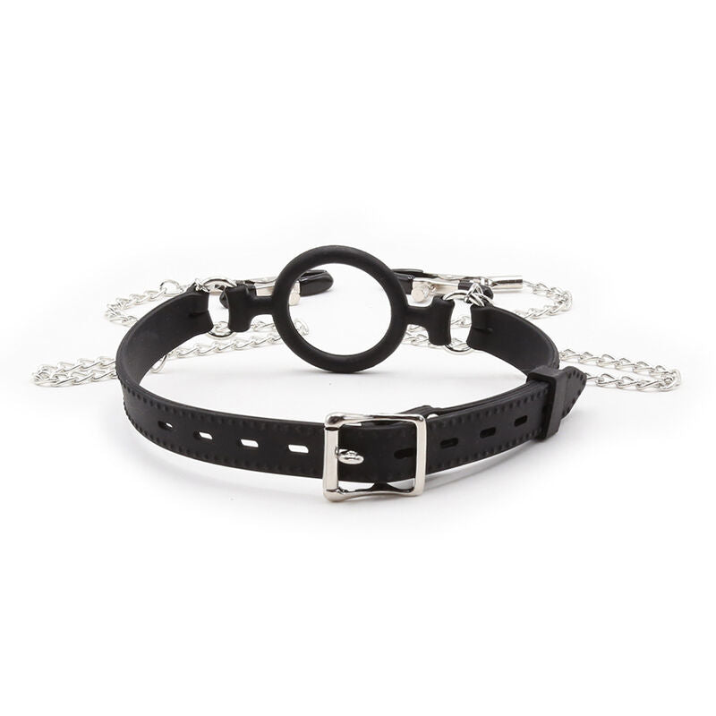OHMAMA FETISH - RING GAG WITH CHAINS AND NIPPLE CLAMPS - Amore24