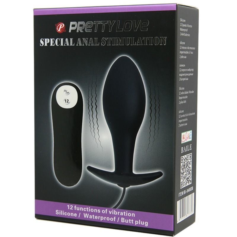 PRETTY LOVE - ANAL PLUG ANCHOR FORM SILICONE 12 VIBRATION MODES BLACK - Amore24