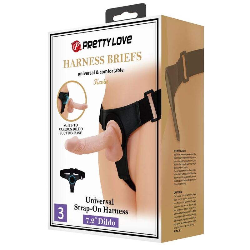 PRETTY LOVE - HARNESS BRIEFS UNIVERSAL HARNESS WITH DILDO KEVIN 19 CM NATURAL - Amore24