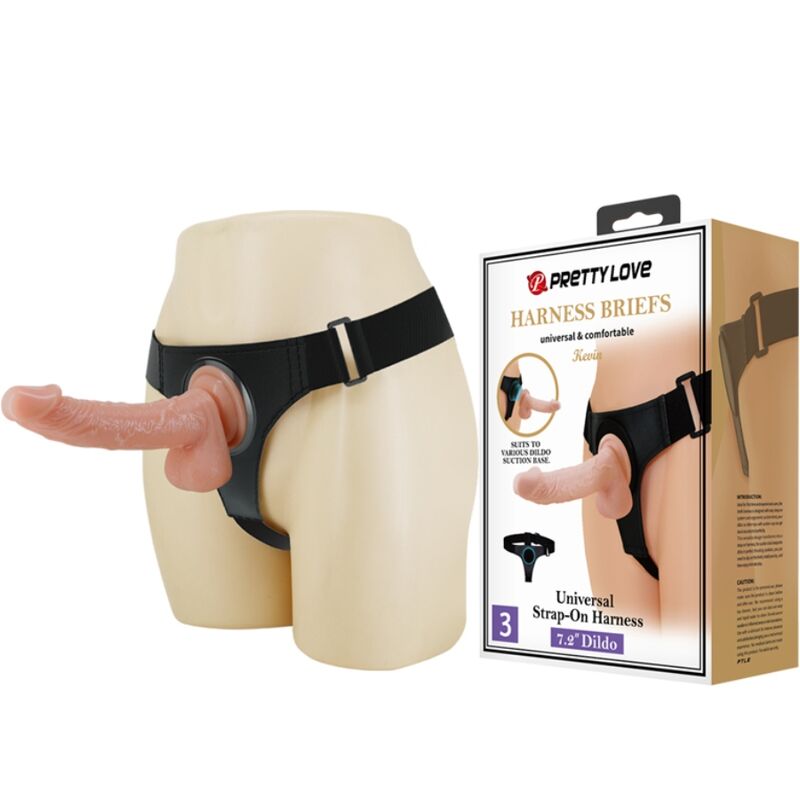 PRETTY LOVE - HARNESS BRIEFS UNIVERSAL HARNESS WITH DILDO KEVIN 19 CM NATURAL - Amore24
