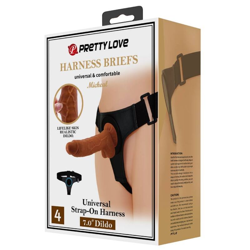 PRETTY LOVE - HARNESS BRIEFS UNIVERSAL HARNESS WITH DILDO MICHEAL 20 CM BLACK - Amore24