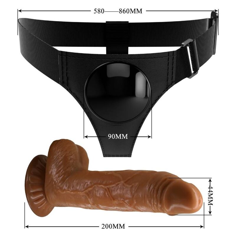 PRETTY LOVE - HARNESS BRIEFS UNIVERSAL HARNESS WITH DILDO MICHEAL 20 CM BLACK - Amore24
