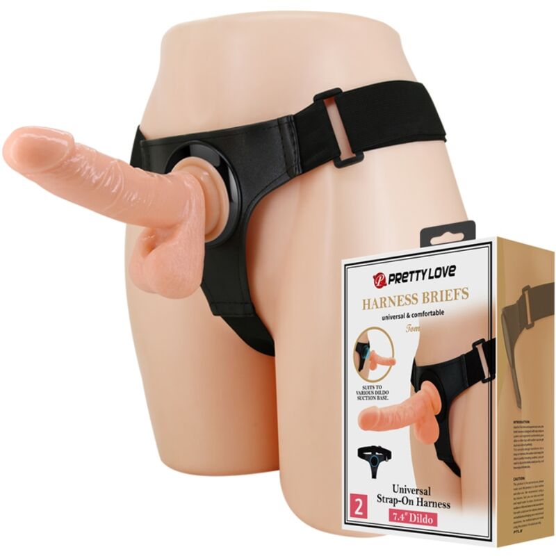 PRETTY LOVE - HARNESS BRIEFS UNIVERSAL HARNESS WITH DILDO TOM 20 CM NATURAL - Amore24