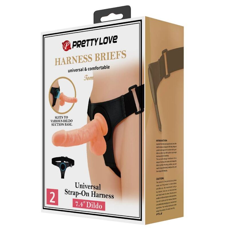 PRETTY LOVE - HARNESS BRIEFS UNIVERSAL HARNESS WITH DILDO TOM 20 CM NATURAL - Amore24