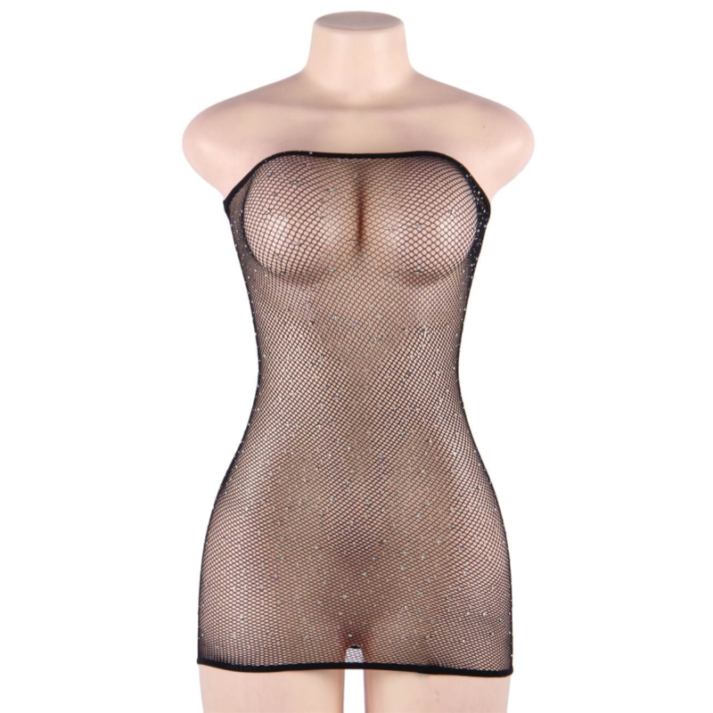 QUEEN LINGERIE - NET BODY DRESS WITH DIAMONDS S/L - Amore24