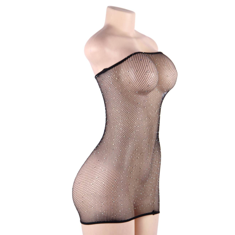 QUEEN LINGERIE - NET BODY DRESS WITH DIAMONDS S/L - Amore24